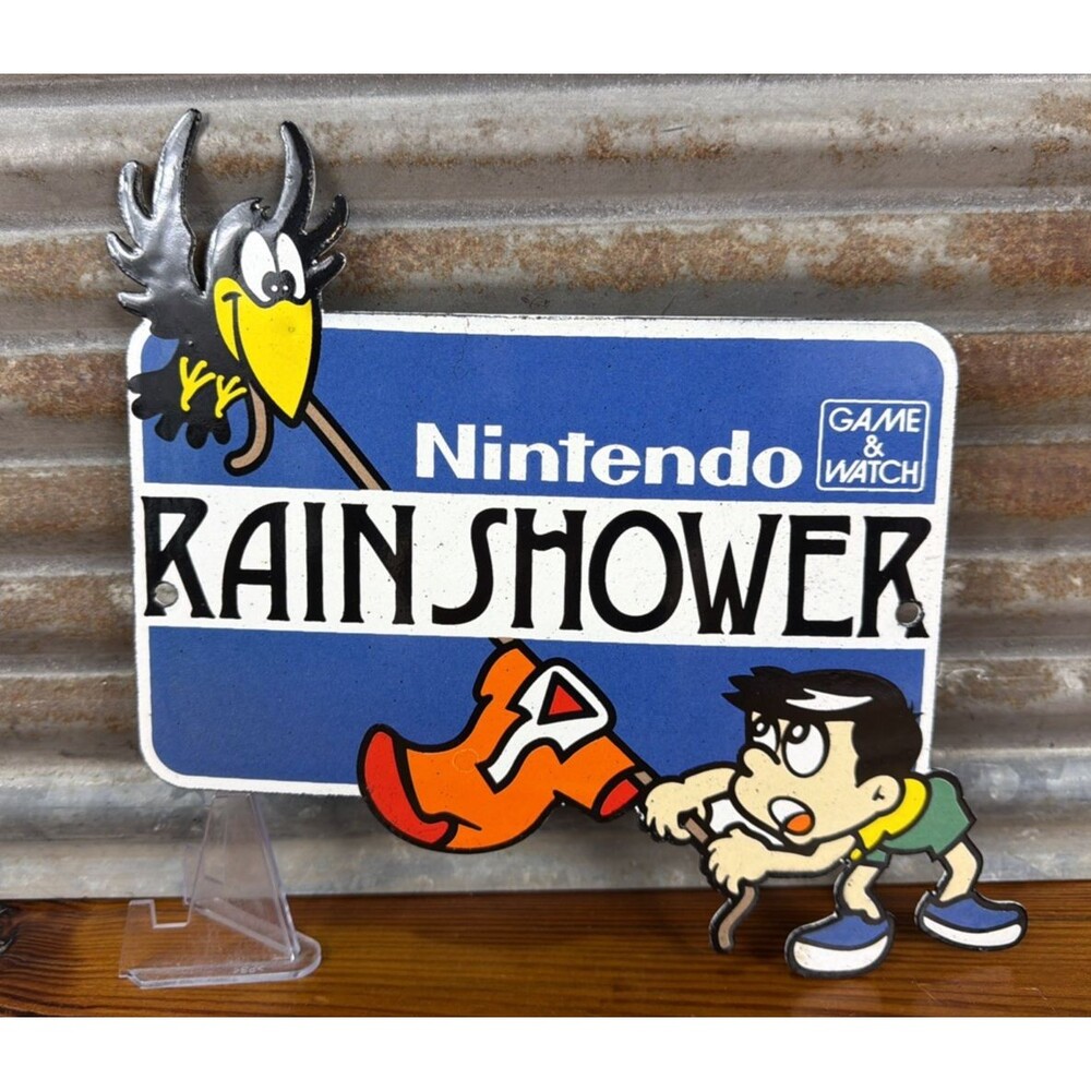 Rain Shower Nintendo Game & Watch Porcelain Enamel Sign 10" x 9"